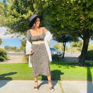 Express Black Floral Long Sleeve Dress